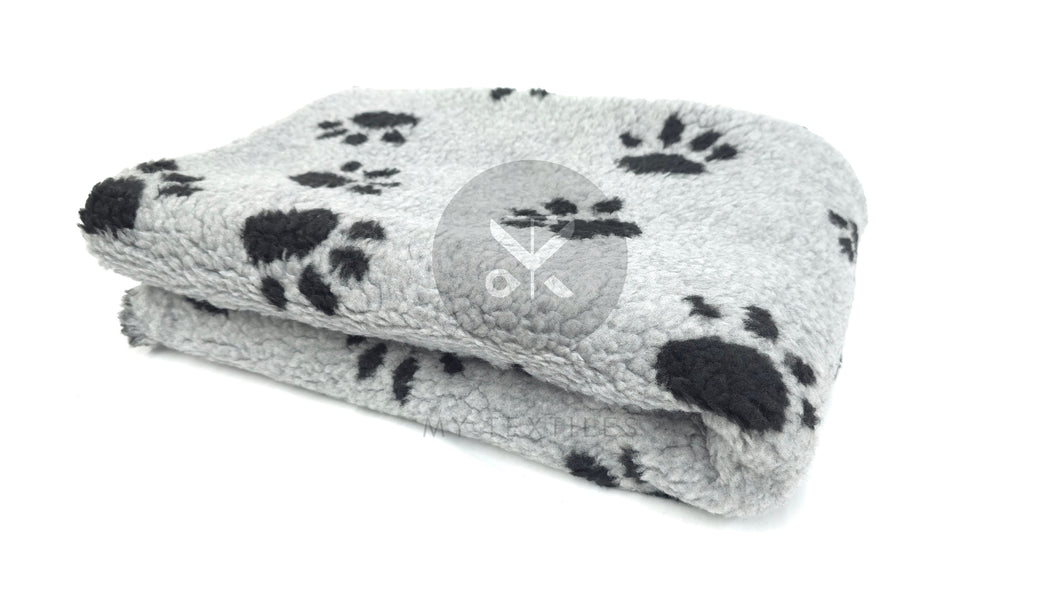 Paw Print Sherpa Fur - Grey