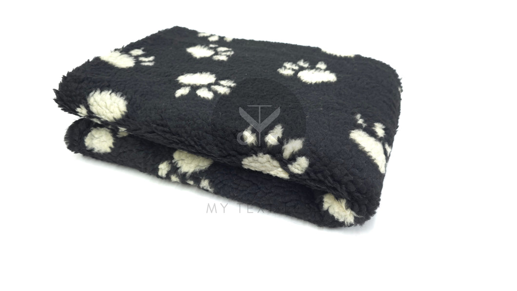 Paw Print Sherpa Fur - Black