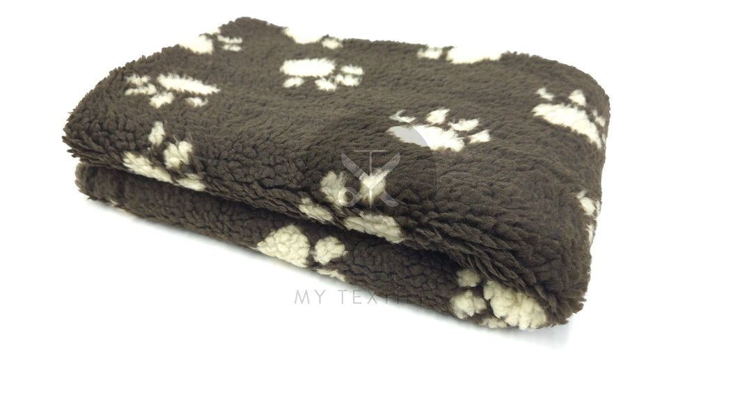 Paw Print Sherpa Fur - Brown