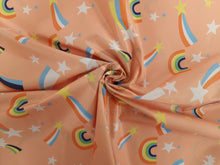 Load image into Gallery viewer, Printed Polyester - Peach Stars &amp; Rainbows
