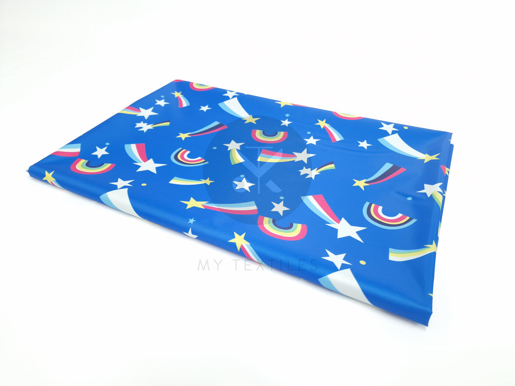 Printed Polyester - Blue Stars & Rainbows